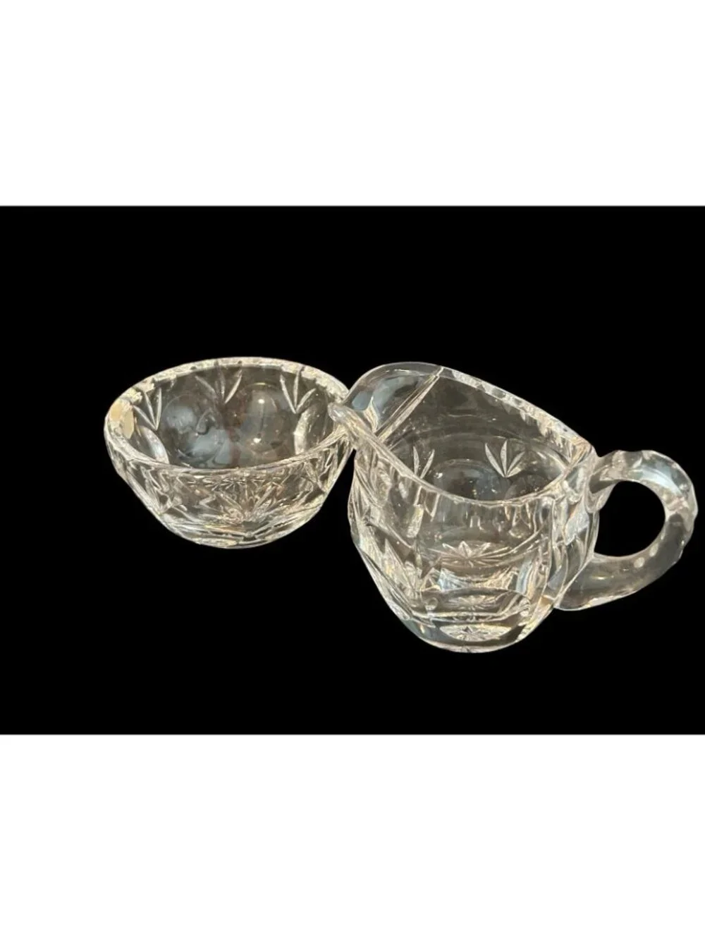 Vintage Heavy Hand Cut Crystal Petite Cream and Sugar Set Quality Collectible